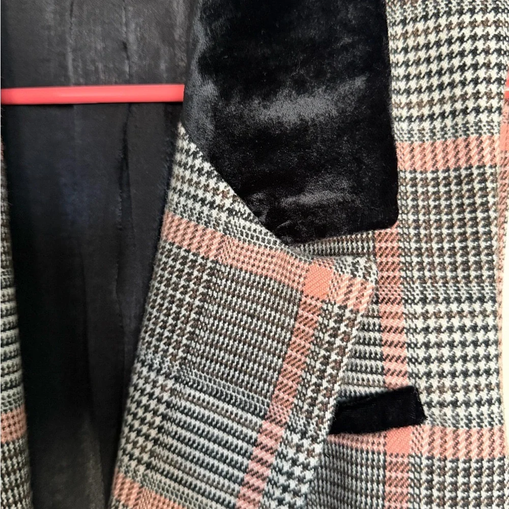 Free People Plaid Vest with Black Velvet Trim Velvet Lining